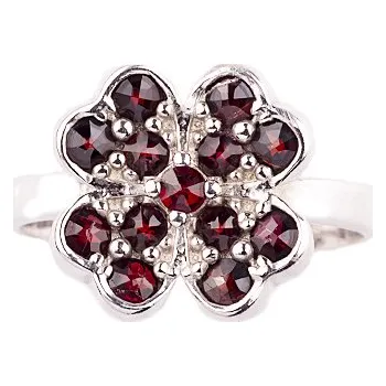 Prsten granát - stříbrný prsten - čtyřlístek (3011) Velikost: 55, povrchová úprava: rhodiované