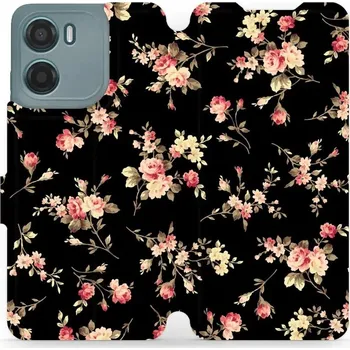 Pouzdro na mobilní telefon Flipové pouzdro Mobiwear - Motorola Moto G05 - VD02S Květy na černé (Knížkové flip pouzdro, obal, kryt na mobil Motorola Moto G05 - VD02S Květy na černé, materiál Umělá kůže + TPU - ochrana 360°, stojánek, silikonová vanička, magnetické zavírání)