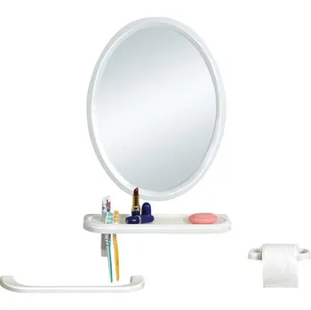 Mýdlo Zrcadlo 50x39cm ovál+polička+2držáky-mýdlo,ručník plast.rám