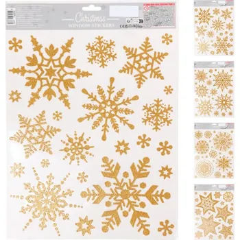 Vánoční dekorace Dekorace 30x42cm, ZLATÁ, vánoční okenní, 4 DRUHY