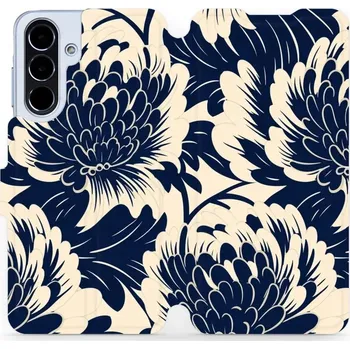 Pouzdro na mobilní telefon Mobiwear Flipové pouzdro pro Samsung Galaxy A56 5G Modré a béžové květy