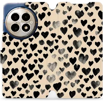 Pouzdro na mobilní telefon Flipové pouzdro Mobiwear - OnePlus 13 - VA51S Černá srdíčka (Knížkové flip pouzdro, obal, kryt na mobil OnePlus 13 - VA51S Černá srdíčka, materiál Umělá kůže + TPU - ochrana 360°, stojánek, silikonová vanička, magnetické zavírání)