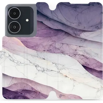 Pouzdro na mobilní telefon Flipové pouzdro Mobiwear - Realme Note 60 - VP31S Bílý a fialový mramor (Knížkové flip pouzdro, obal, kryt na mobil Realme Note 60 - VP31S Bílý a fialový mramor, materiál Umělá kůže + TPU - ochrana 360°, stojánek, silikonová vanička, magnetické zavírání)