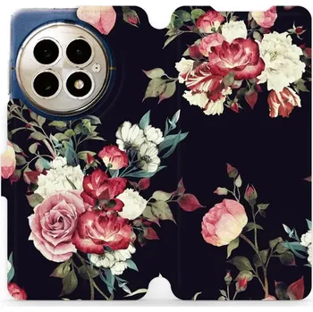 Pouzdro na mobilní telefon Flipové pouzdro Mobiwear - OnePlus 13 - VD11P Růže na černé (Knížkové flip pouzdro, obal, kryt na mobil OnePlus 13 - VD11P Růže na černé, materiál Umělá kůže + TPU - ochrana 360°, stojánek, silikonová vanička, magnetické zavírání)