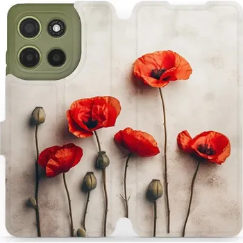 Pouzdro na mobilní telefon Flipové pouzdro Mobiwear - Motorola Moto G15 - VP42S Vlčí máky (Knížkové flip pouzdro, obal, kryt na mobil Motorola Moto G15 - VP42S Vlčí máky, materiál Umělá kůže + TPU - ochrana 360°, stojánek, silikonová vanička, magnetické zavírání)