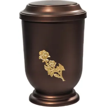 Smuteční dekorace Pohřební Plastová urna na popel, oválné prohlé víčko, staroměď, bez štítku, zlatá růže