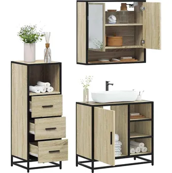 Koupelnový nábytek 3dílný set koupelnového nábytku dub sonoma kompozitní dřevo Hnědá3301056