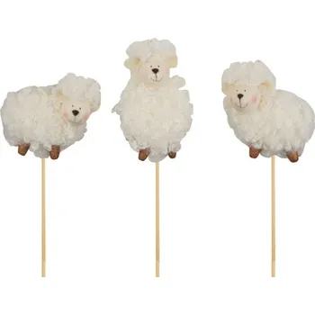Velikonoční dekorace Zápich OVEČKA kudrnatá 8cm, plyš+špejle