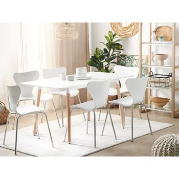 Jídelní stůl Jídelní stůl bílý světlé dřevo MDF nohy z bukového dřeva 120-150 cm rozkládací obývák 4 osoby Beliani