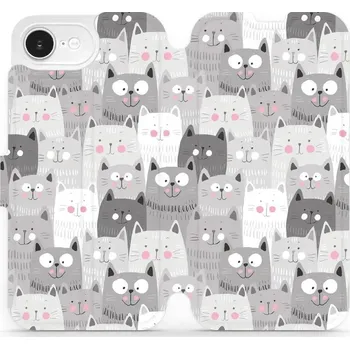 Pouzdro na mobilní telefon Flipové pouzdro Mobiwear - Apple iPhone 16e - M099P Kočičky (Knížkové flip pouzdro, obal, kryt na mobil Apple iPhone 16e - M099P Kočičky, materiál Umělá kůže + TPU - ochrana 360°, stojánek, silikonová vanička, magnetické zavírání)