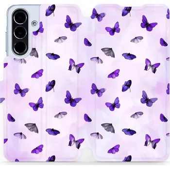 Pouzdro na mobilní telefon Flipové pouzdro Mobiwear - Samsung Galaxy A56 5G - VP76S Fialoví motýlci (Knížkové flip pouzdro, obal, kryt na mobil Samsung Galaxy A56 5G - VP76S Fialoví motýlci, materiál Umělá kůže + TPU - ochrana 360°, stojánek, silikonová vanička, magnetické zavírání