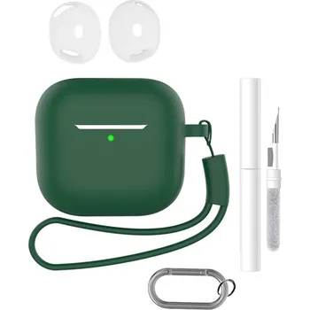 Příslušenství pro sluchátka Set silikonový obal na Apple AirPods 4 s čistící sadou - tmavězelený