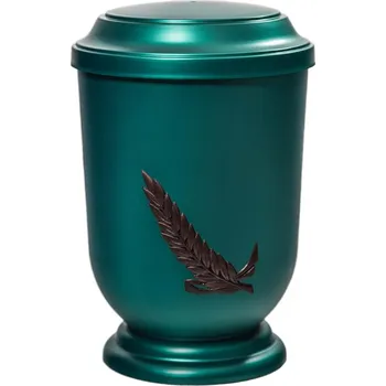 Smuteční dekorace Pohřební Plastová urna na popel, oválné prohlé víčko, zelená, bez štítku, hnědá snítka