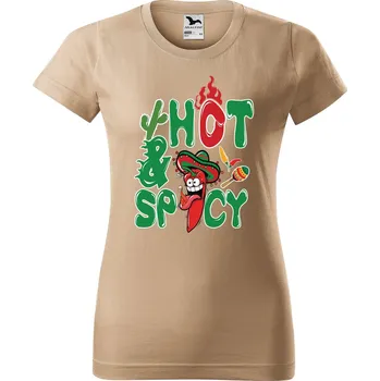 Dámské tričko s potiskem Chilli papričky Barva trička: Písková - 08, Velikost: XL