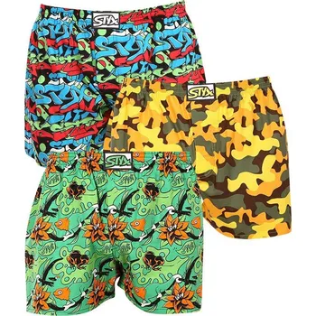 Trenýrky Styx 3PACK pánské trenky art klasická guma vícebarevné (3A12579) L