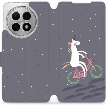 Pouzdro na mobilní telefon Flipové pouzdro Mobiwear - OnePlus 13R - V024P Jednorožec na kole (Knížkové flip pouzdro, obal, kryt na mobil OnePlus 13R - V024P Jednorožec na kole, materiál Umělá kůže + TPU - ochrana 360°, stojánek, silikonová vanička, magnetické zavírání)