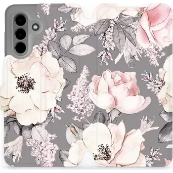 Pouzdro na mobilní telefon Flipové pouzdro Mobiwear - Samsung Galaxy A26 5G - MX06S Květy na šedém pozadí (Knížkové flip pouzdro, obal, kryt na mobil Samsung Galaxy A26 5G - MX06S Květy na šedém pozadí, materiál Umělá kůže + TPU - ochrana 360°, stojánek, silikonová vanička,)