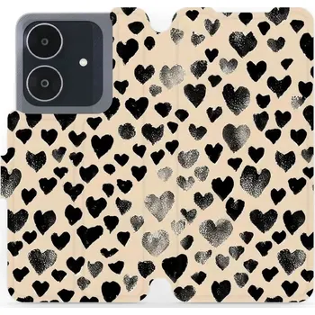 Pouzdro na mobilní telefon Flipové pouzdro Mobiwear - Realme Note 60 - VA51S Černá srdíčka (Knížkové flip pouzdro, obal, kryt na mobil Realme Note 60 - VA51S Černá srdíčka, materiál Umělá kůže + TPU - ochrana 360°, stojánek, silikonová vanička, magnetické zavírání)