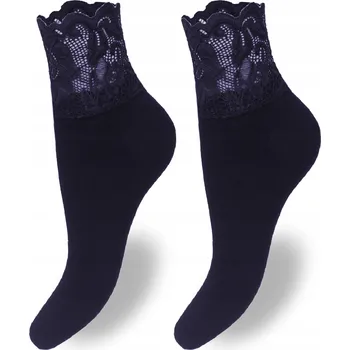 Dámské ponožky Dámské ponožky MILENA s širokou krajkou, bavlna ponožky , NÁMOŘNICKÁ MODRÁ 37-41