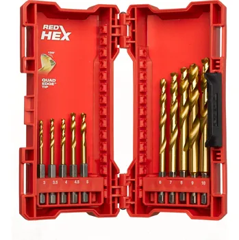 Příslušenství k nářadí MILWAUKEE Sada titanových vrtáků do utahováku RED HEX SHOCKWAVE™ HSS-G TiN (10 ks)