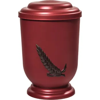 Smuteční dekorace Pohřební Plastová urna na popel, oválné oblé víčko, červená, bez štítku, hnědá snítka