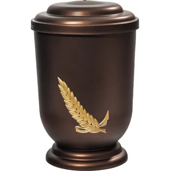 Smuteční dekorace Pohřební Plastová urna na popel, oválné oblé víčko, staroměď, bez štítku, zlatá snítka