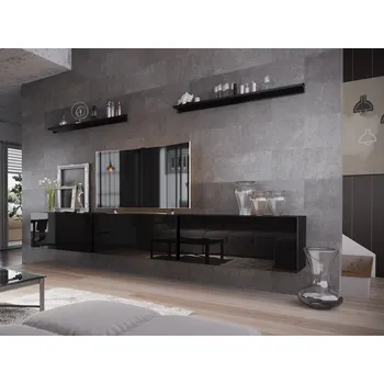 Obývací stěna MOB Balldy (černá + černý lesk)