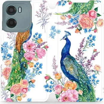 Pouzdro na mobilní telefon Flipové pouzdro Mobiwear - Motorola Moto E15 - MX08S Pávi (Knížkové flip pouzdro, obal, kryt na mobil Motorola Moto E15 - MX08S Pávi, materiál Umělá kůže + TPU - ochrana 360°, stojánek, silikonová vanička, magnetické zavírání)