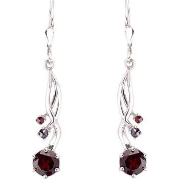 Náušnice granát - stříbrné náušnice - vlnka (2003-4) povrchová úprava: rhodiované