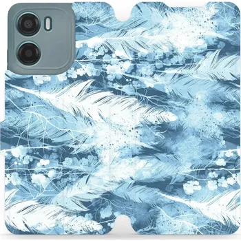 Pouzdro na mobilní telefon Flipové pouzdro Mobiwear - Motorola Moto E15 - M058S Světle modrá horizontální pírka (Knížkové flip pouzdro, obal, kryt na mobil Motorola Moto E15 - M058S Světle modrá horizontální pírka, materiál Umělá kůže + TPU - ochrana 360°, stojánek, silikonová)