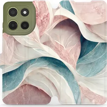 Pouzdro na mobilní telefon Flipové pouzdro Mobiwear - Motorola Moto G15 - VP33S Růžový a zelenkavý mramor (Knížkové flip pouzdro, obal, kryt na mobil Motorola Moto G15 - VP33S Růžový a zelenkavý mramor, materiál Umělá kůže + TPU - ochrana 360°, stojánek, silikonová vanička,)