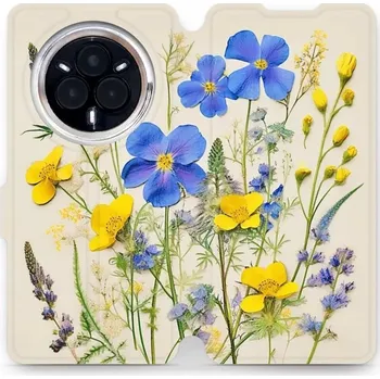 Pouzdro na mobilní telefon Flipové pouzdro Mobiwear - Realme 14 Pro Plus 5G - VP41S Modré a žluté kvítky (Knížkové flip pouzdro, obal, kryt na mobil Realme 14 Pro Plus 5G - VP41S Modré a žluté kvítky, materiál Umělá kůže + TPU - ochrana 360°, stojánek, silikonová vanička, magnetick