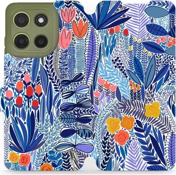 Pouzdro na mobilní telefon Flipové pouzdro Mobiwear - Motorola Moto G15 - MP03P Modrá květena (Knížkové flip pouzdro, obal, kryt na mobil Motorola Moto G15 - MP03P Modrá květena, materiál Umělá kůže + TPU - ochrana 360°, stojánek, silikonová vanička, magnetické zavírání)