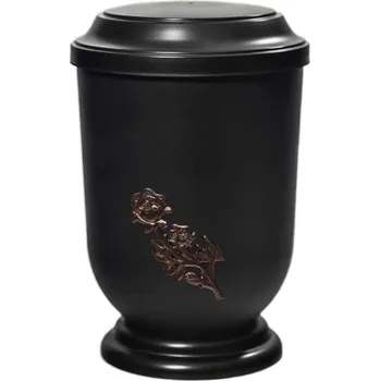 Smuteční dekorace Pohřební Plastová urna na popel, oválné prohlé víčko, černá, bez štítku, hnědá růže