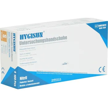 Vyšetřovací rukavice Rukavice nitrilové HYGISUN, 100 ks, modré, nepudrované Rozměr: XL