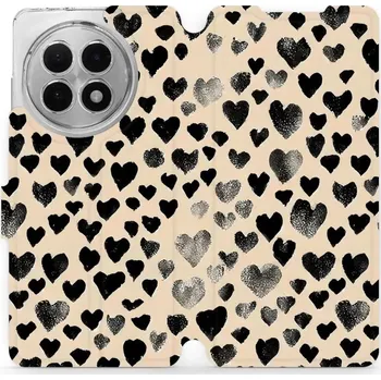 Pouzdro na mobilní telefon Flipové pouzdro Mobiwear - OnePlus 13R - VA51S Černá srdíčka (Knížkové flip pouzdro, obal, kryt na mobil OnePlus 13R - VA51S Černá srdíčka, materiál Umělá kůže + TPU - ochrana 360°, stojánek, silikonová vanička, magnetické zavírání)