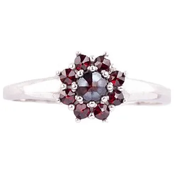 Prsten granát - stříbrný prsten - květina (3071) Velikost: 63, povrchová úprava: zlacené