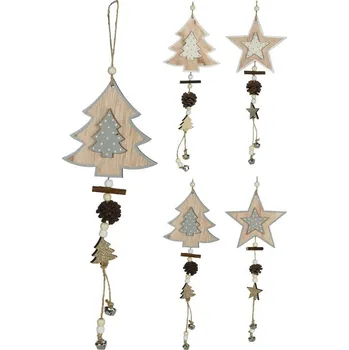 Vánoce Závěs HVĚZDA/STROM 12cm, dřevo