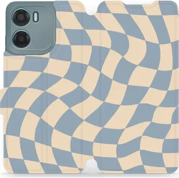 Pouzdro na mobilní telefon Flipové pouzdro Mobiwear - Motorola Moto G05 - VA59S Modrá a béžová šachovnice (Knížkové flip pouzdro, obal, kryt na mobil Motorola Moto G05 - VA59S Modrá a béžová šachovnice, materiál Umělá kůže + TPU - ochrana 360°, stojánek, silikonová vanička,)