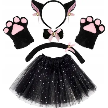 Karnevalový kostým KOSTÝM ČERNÁ KOČIČKA ČELENKA TLAPKY OCAS SUKNĚ