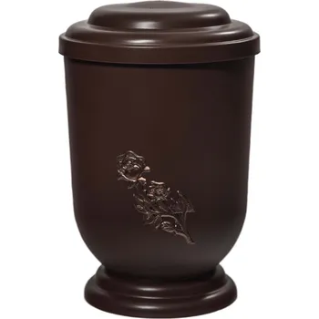 Smuteční dekorace Pohřební Plastová urna na popel, oválné oblé víčko, hnědá, bez štítku, hnědá růže