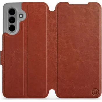 Pouzdro na mobilní telefon Flipové pouzdro Mobiwear - Samsung Galaxy A36 5G - Hnědé a šedé (Knížkové flip pouzdro, obal, kryt na mobil Samsung Galaxy A36 5G - Hnědé a šedé, materiál Umělá kůže + TPU - ochrana 360°, stojánek, silikonová vanička, magnetické zavírání)