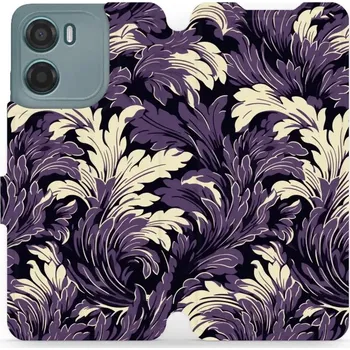 Pouzdro na mobilní telefon Flipové pouzdro Mobiwear - Motorola Moto G05 - VA46S Fialové rostliny (Knížkové flip pouzdro, obal, kryt na mobil Motorola Moto G05 - VA46S Fialové rostliny, materiál Umělá kůže + TPU - ochrana 360°, stojánek, silikonová vanička, magnetické zavírání)