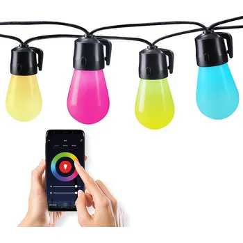 Osvětlení Solight LED smart venkovní řetěz s RGB žárovkami, bluetooth, 15 žárovek, 14m+6m, 10W