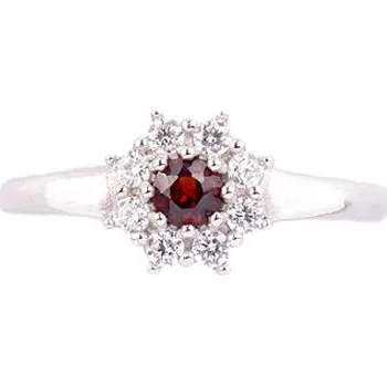 Prsten granát - stříbrný prsten - hvězda (3071Z) Velikost: 63, povrchová úprava: rhodiované