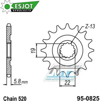 Řetězová sada pro motocykl Kolečko řetězové (pastorek) 0825-13zubů ESJOT 50-32163-13S - Husqvarna Husqvarna TC250+TE250+TXC250 + TE310 95-0825-13-ES