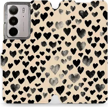 Pouzdro na mobilní telefon Flipové pouzdro Mobiwear - Realme C75 - VA51S Černá srdíčka (Knížkové flip pouzdro, obal, kryt na mobil Realme C75 - VA51S Černá srdíčka, materiál Umělá kůže + TPU - ochrana 360°, stojánek, silikonová vanička, magnetické zavírání)