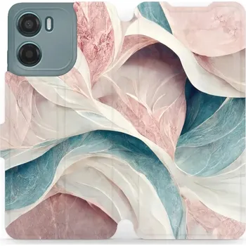 Pouzdro na mobilní telefon Flipové pouzdro Mobiwear - Motorola Moto E15 - VP33S Růžový a zelenkavý mramor (Knížkové flip pouzdro, obal, kryt na mobil Motorola Moto E15 - VP33S Růžový a zelenkavý mramor, materiál Umělá kůže + TPU - ochrana 360°, stojánek, silikonová vanička,)