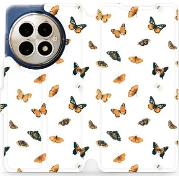 Pouzdro na mobilní telefon Flipové pouzdro Mobiwear - OnePlus 13 - VP77S Oranžoví motýlci (Knížkové flip pouzdro, obal, kryt na mobil OnePlus 13 - VP77S Oranžoví motýlci, materiál Umělá kůže + TPU - ochrana 360°, stojánek, silikonová vanička, magnetické zavírání)