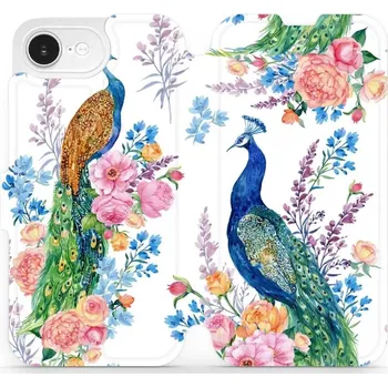 Pouzdro na mobilní telefon Flipové pouzdro Mobiwear - Apple iPhone 16e - MX08S Pávi (Knížkové flip pouzdro, obal, kryt na mobil Apple iPhone 16e - MX08S Pávi, materiál Umělá kůže + TPU - ochrana 360°, stojánek, silikonová vanička, magnetické zavírání)